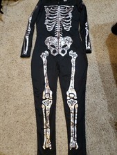 Spirit Halloween Skeleton 1 Pc Catsuit Womans Sz L silver foil floral feminine 