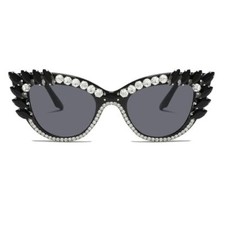 Rhinestone Sunglasses for Women Retro Cat Eye Sun Glasses Crystal Jeweled Bling