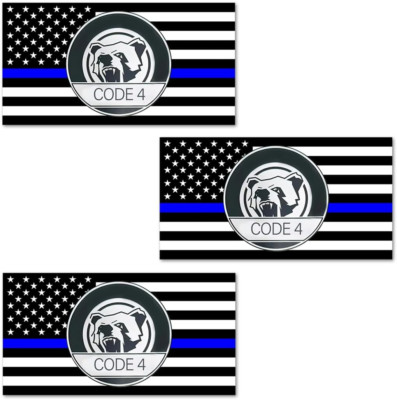 3PCS Thin Blue Line Sticker Code 4, American Flag Thin Blue Line Car Decal, Poli