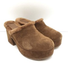 Gianvito Rossi Lyss Shearling Clogs Brown Sue...