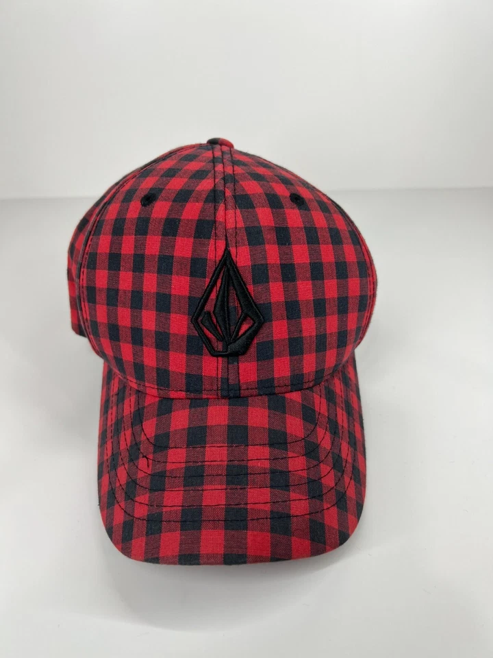 VOLCOM cap hat baseball red black checker pattern adjustable 3D logo embroidery - Image 2 of 4