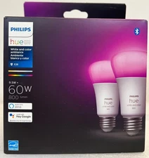 Philips Hue White and Color, 2 Pack, A19, 60W LED Smart Bulb -FREE SHIPPING