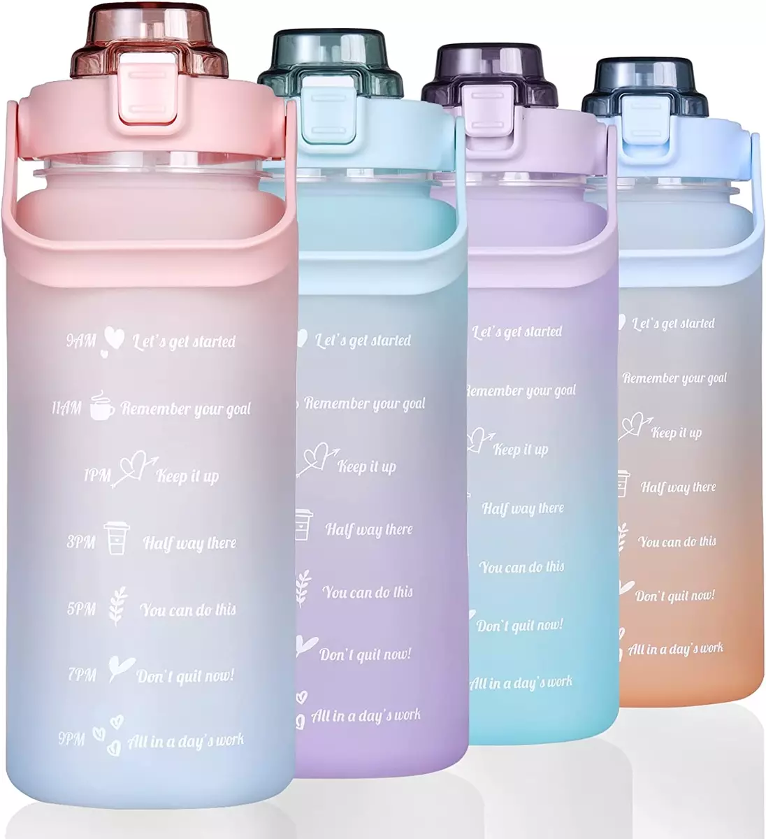 Large Half Gallon 64 OZ Motivational Water Bottle with Straw Time