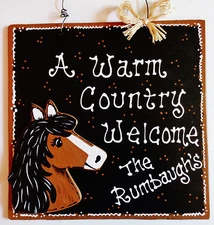 Personalize HORSE Warm Country Welcome SIGN Name Wall Door Hanger Family Plaque 