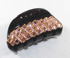 Brand New Professional Black Checker Hair Clip Claw w/Pink and Apricot Crystals