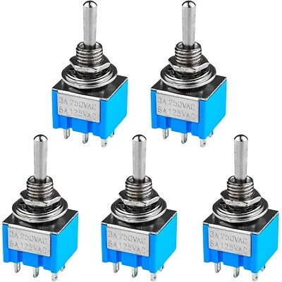 PERFECT EQUIPMENT FOR YOUR HOME 5x Miniatur Kippschalter 2-polig 6 Pins Umschalter mit Lötösen EIN-AUS-EIN