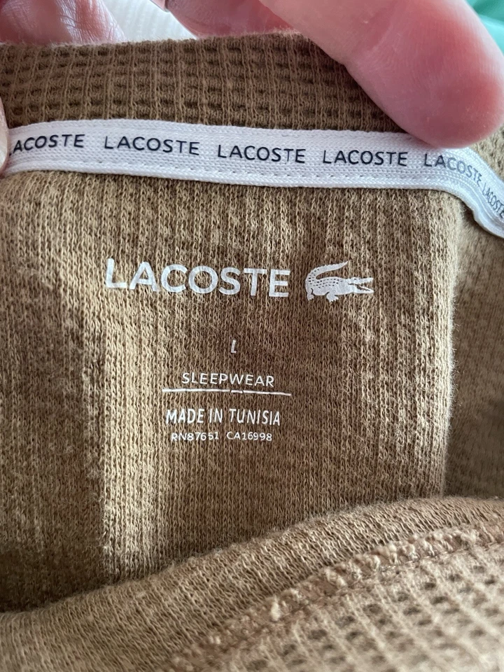 Camisa Lacoste Para Hombre Grande Tostada Tejido Gofre Prendas para Dormir Manga Larga Pullover con Logo Foto 4 de 4