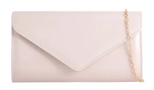 Women's Patent Envelope Clutch Bag – Silver Chain Strap For Wedding, Party, Prom, Evening