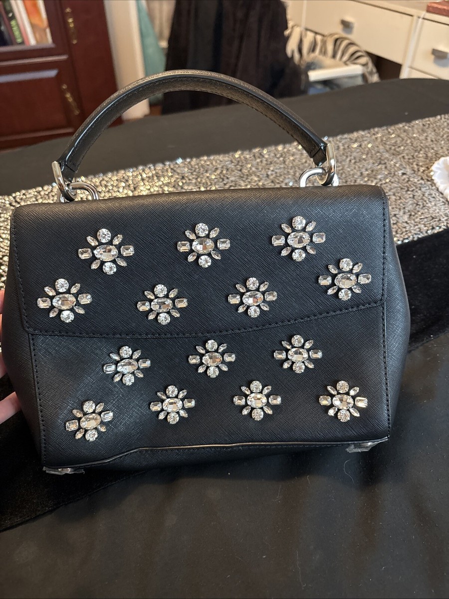 Michael Kors Ava Small Satchel Jewel Saffiano Black Leather