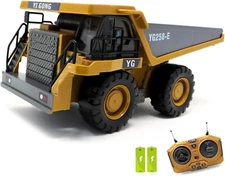 RC Dump Truck Toy, 9-Channel Remote Control Toy with Metal Bed & Light