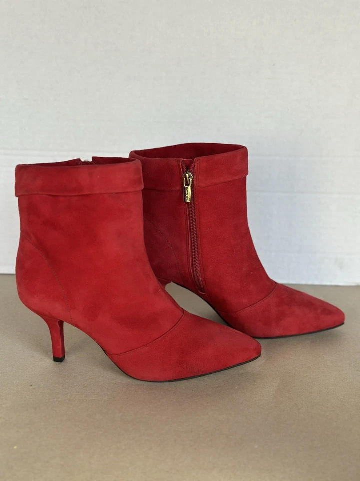 Vince Camuto Red Suede High Heel Ankle Boots Size 8 - Image 2 of 4