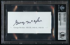 George MCafee signed auto 1.5x3.5 cut Chicago Bears World Championship Litho BAS