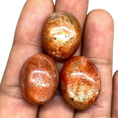 3 Pcs Natural Sunstone 21.5-23.5mm Glossy Orange Sparkle Cabochon Gemstones Lot