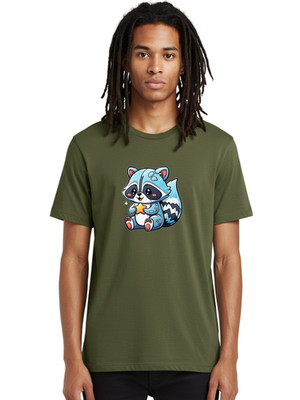Raccoon-With-Star Mens Graphic Tee, 100% Cotton, Casual Summer Wear