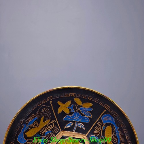 9"Old Song Dynasty Ding Kiln Black Glaze Color Porcelain Gilt Pattern Tray Plate - Picture 6 of 8