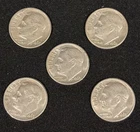 Lot of (5) Five Roosevelt Dimes - 90% Silver - 1963 - Clean