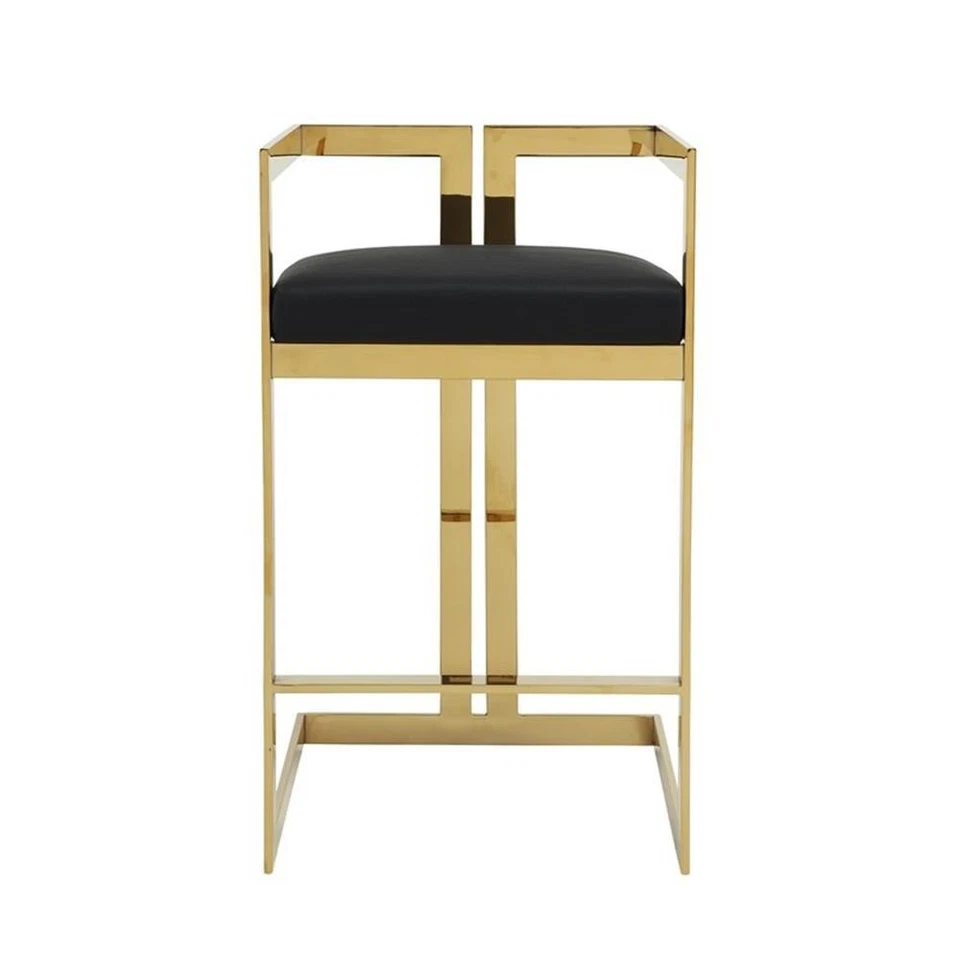 Pangea Home Kenzie 27.5" Stainless Steel & Faux Leather Bar Stool in Black/Gold - Image 2 of 2