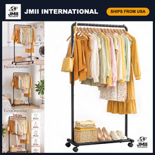 Heavy-Duty Clothing Rack with Storage Shelf  Wheels, Easy Assembly, Black 28"x1