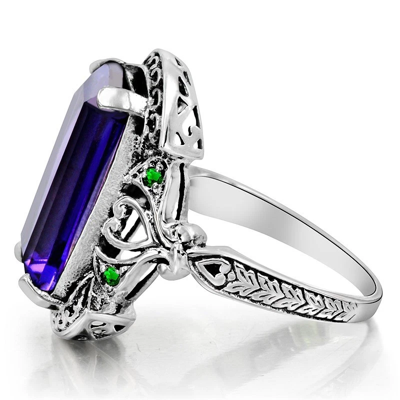 10 克拉天然 Alexandrite 925 纯银 Fillgree 戒指首饰 尺寸 6 F3-4 — 第 2/4 张图片