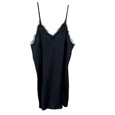 Victorias Secret Black Silky satin Sleep Dress Lingerie Chemise Slip Large