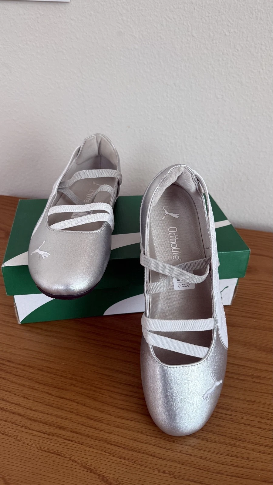 Puma Speedcat Ballet Flats Metallic Silver New With Box Ortholite Women's Sz 7.5