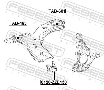 TAB-601 CONTROL ARM WISHBONE BUSH FRONT REAR FEBEST NEW OE REPLACEMENT - Picture 3 of 6