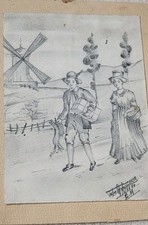 Original 1938 Pencil Sketch "The Return from Market" Signed C.M. Dated 13/7/38