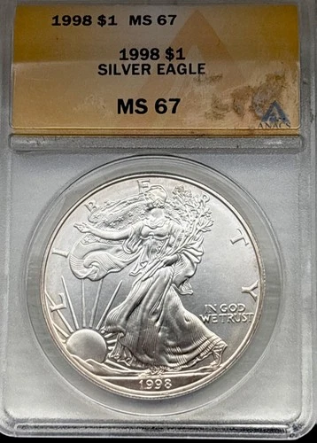 1998 1 oz Silver American Eagle MS67 ANACS Toning Rare Year!!