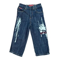 VINTAGE Ecko Unlimited Boys  Graphic Paint Splattered Blue Denim Jeans