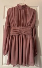 Forever 21 Dress Pink Mauve Sheer Mock Neck Long Sleeves Open Back Size XL