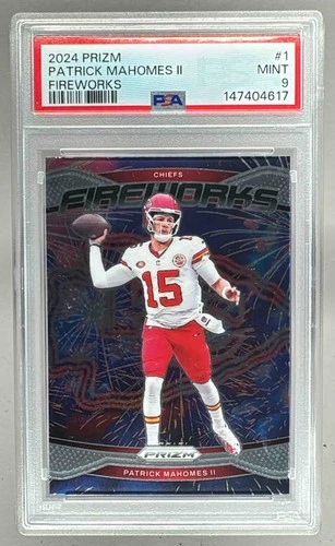 147404617 Patrick Mahomes II 2024 Panini Prizm #1 Fireworks PSA 9