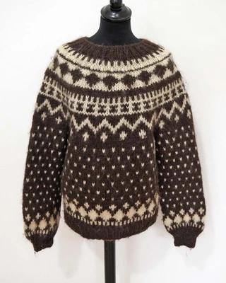 Damen Pullover Gr. M Braun Creme Wolle Strick Fair Isle Norweger Vintage Warm - Bild 1 von 3