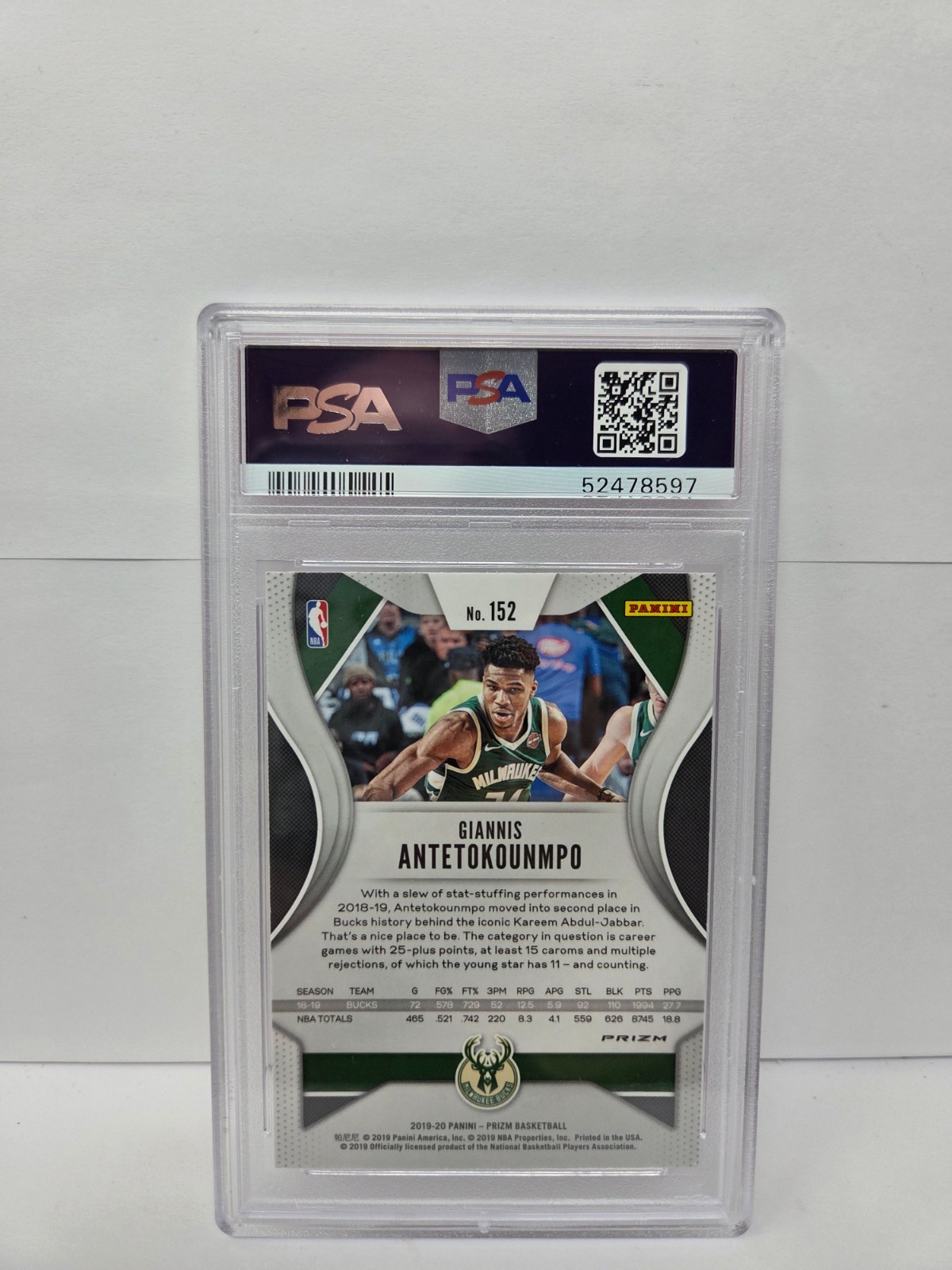 2019 Prizm PINK ICE REFRACTOR - GIANNIS ANTETOKOUNMPO Card PSA 9 MINT view 2