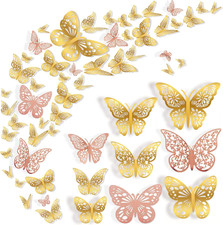 72 Pcs Butterfly Wall Decor, 3 Styles 3 Sizes 3D Butterfly, Gold and Rose Gold B