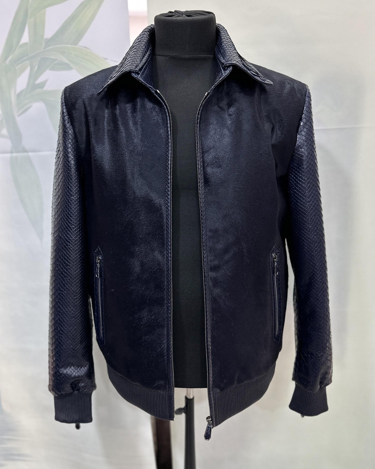 Genuine Python & Pony Hair Bomber Jacket - Handmade Luxury image 5
