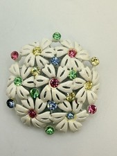 Vintage Multicolor Rhinestone Enamel Flower Tiered 3D Brooch 2  