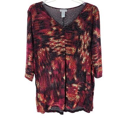 VTG Catherines 2X Velvet Burnout Tunic Top Boho Art Witchy Romantic Whimsigoth