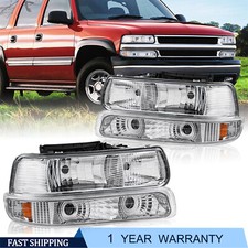 Headlights W Bumper Light Headlamps For 99-02 Silverado 00-06 Tahoe Suburban