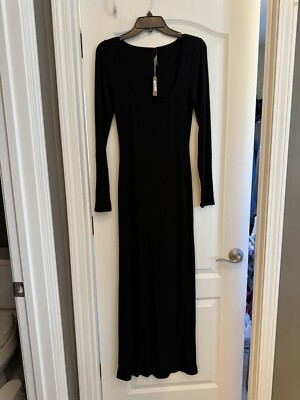 soft lounge long sleeve dress onyx Skims Soft Lounge Long Sleeve Keyhole Dress - Onyx