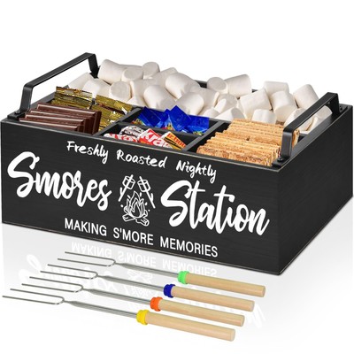 Wooden S'mores Station S'mores Caddy Bar Holder with Handles for Counter Farm...