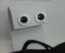 David Yurman 925 Silver 585 Petite Black Onyx Cerise Diamond Stud Earrings