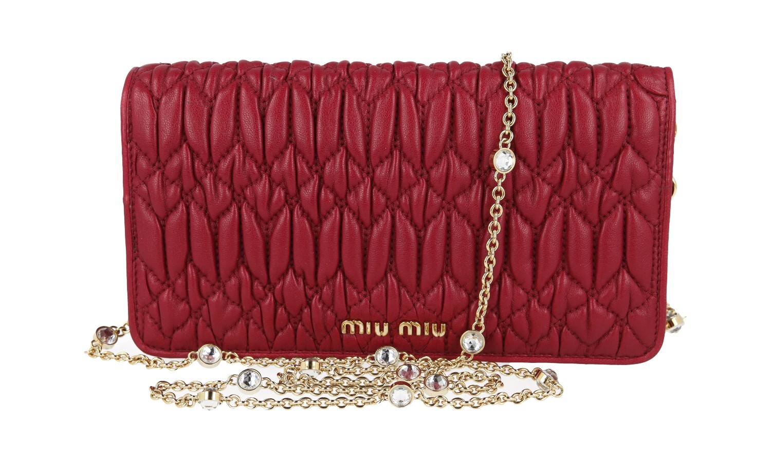 MIU MIU by PRADA MATELASSE CRYSTAL EVENING BAG HANDBAG 5DH044 RED image 6