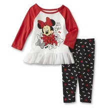 Disney Minnie Mouse Girls Tunic Shirt Long Sleeve Leggings 2Pc Set - Size 4