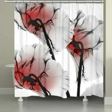 Laurel Home Shower Curtain Flower Floral Crimson Red Polyester 71" X 74" New