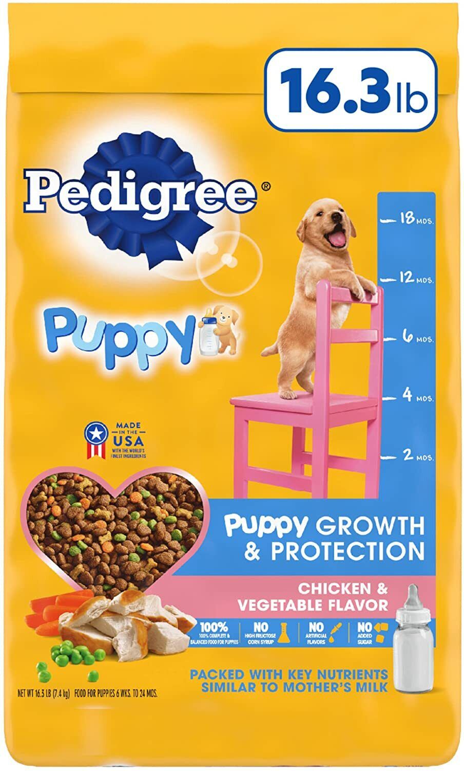 PEDIGREE Puppy Growth & Protection Dry Dog Food Chicken & Vegetable, 16.3 lb.Bag