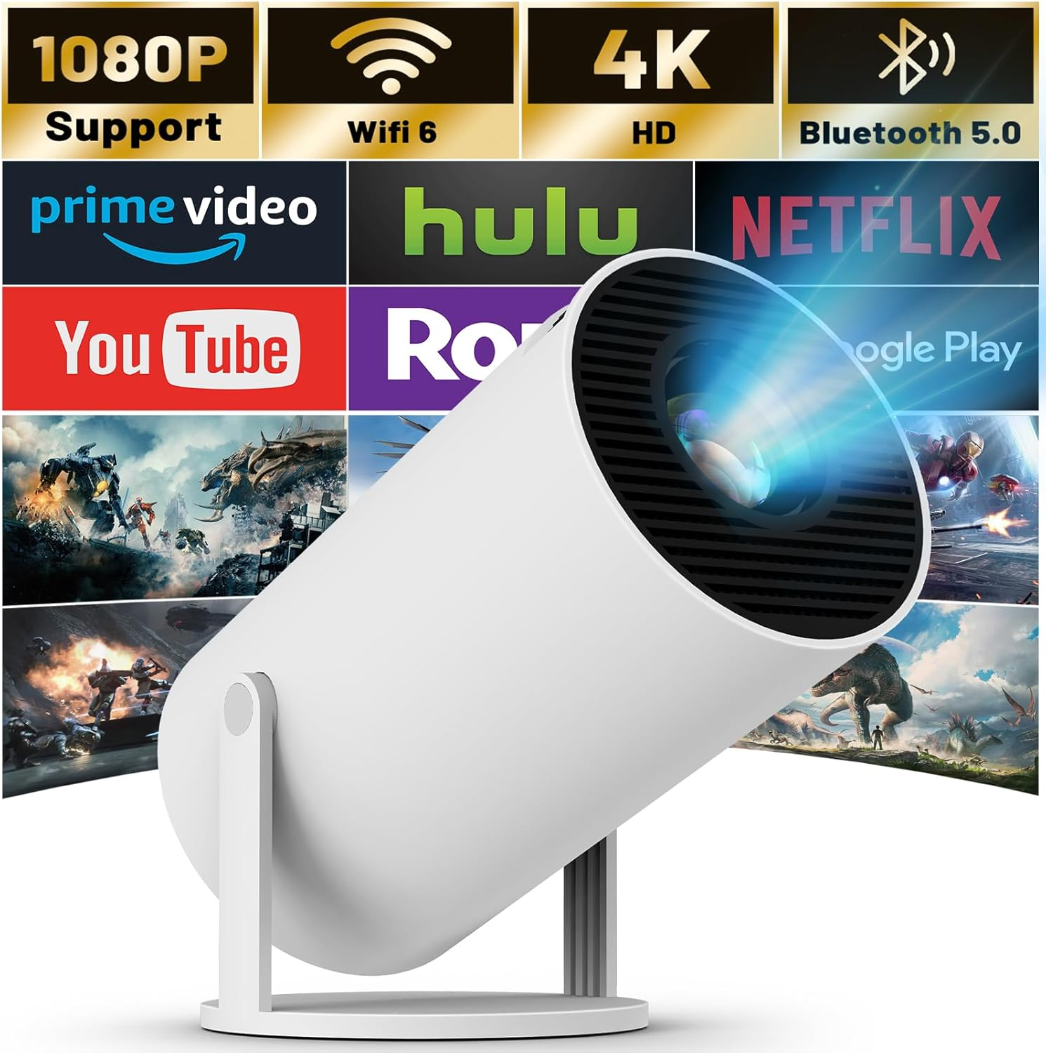 Mini Projector with WIFI 6 and Bluetooth, 4K 1080P Support Portable Projector 18-image