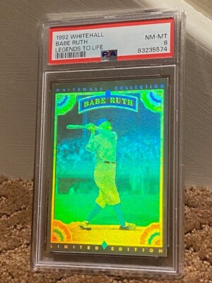 babe ruth holographic baseball card 1992 Whitehall Babe Ruth Legend to life Hologram PSA 8 Card NEW CASE POP 5  NO^