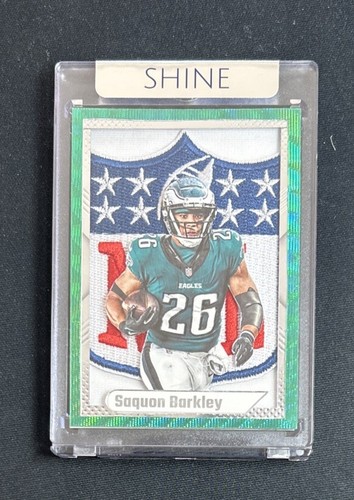 Saquon Barkley Silver Prizm + Green NFL Shield Jersey Card Art By SHINE Cards
