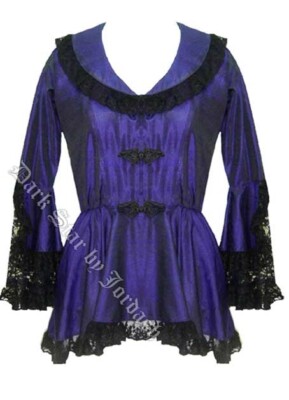 トップス FRILL LACY JERSEY BLOUSON Ladies Dark Star Gothic Victorian Purple And Black Lace Blouse