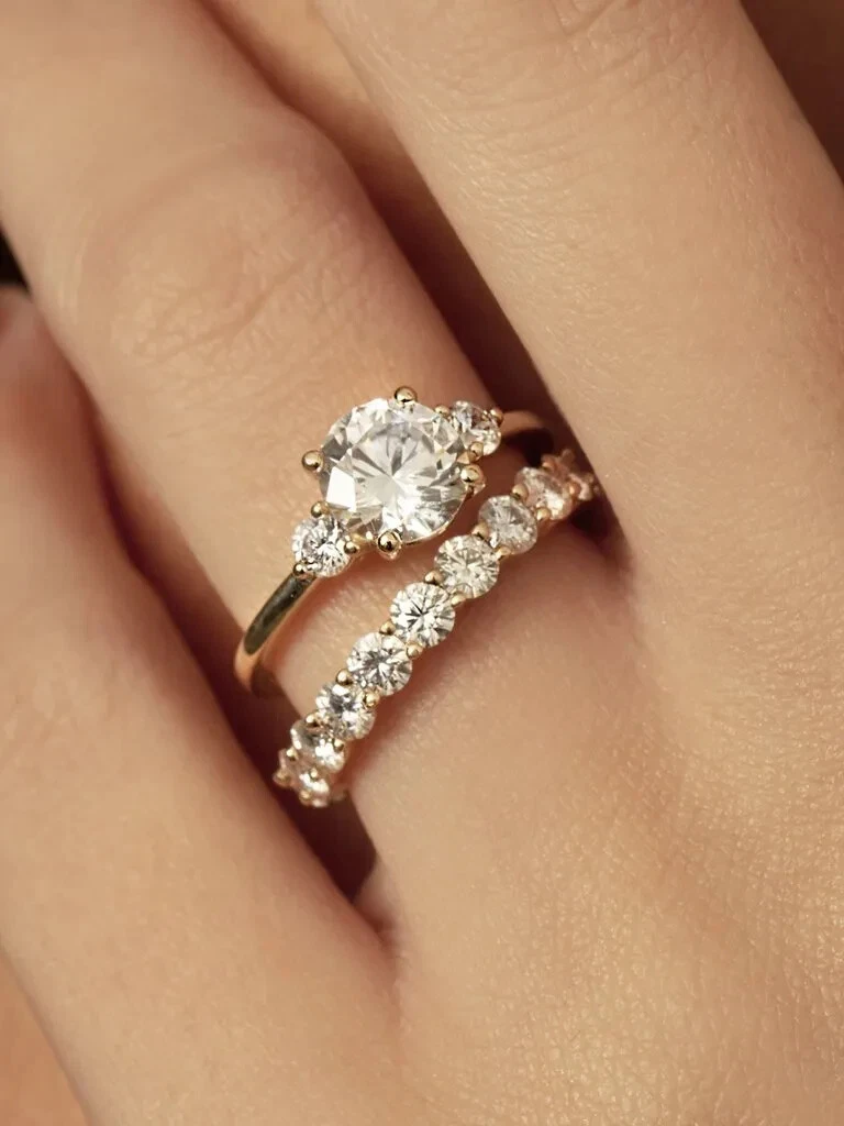 3 stone engagement ring gold band online